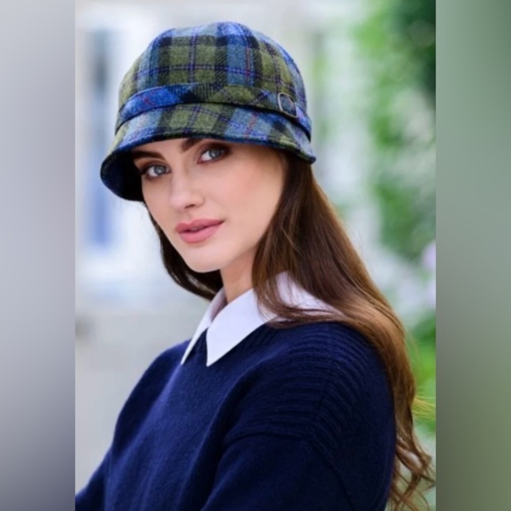 Mucros Weavers Tweed Flapper Cap Blue Green Plaid